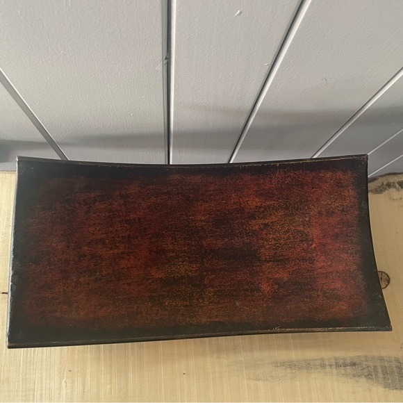 $15 SALE Curved Metal Display Tray Faux Wood Grain Home Accent Decor Holder - Picture 2 of 8